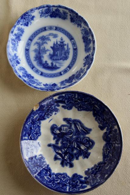 collection antique flow blue china, 12 small plates saucers vintage Staffordshire England