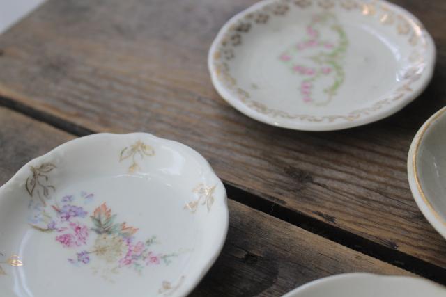 collection of antique vintage china butter pats, shabby tiny plates different patterns
