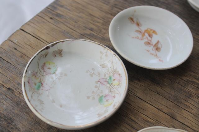 collection of antique vintage china butter pats, shabby tiny plates different patterns