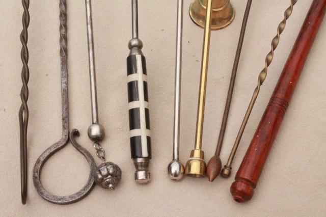 collection of candle snuffers, vintage lot long handle candle extinguishers