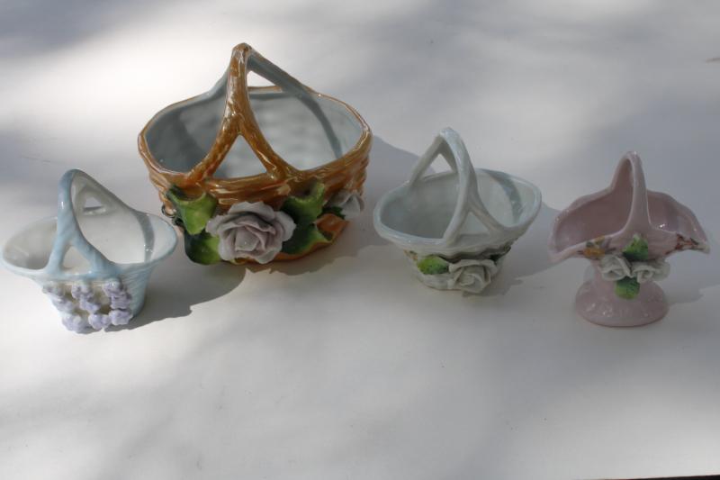 collection of miniature china baskets w/ molded flowers, vintage Germany & Japan