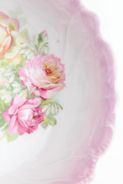 collection of mismatched antique china serving bowls w/ hand painted roses florals