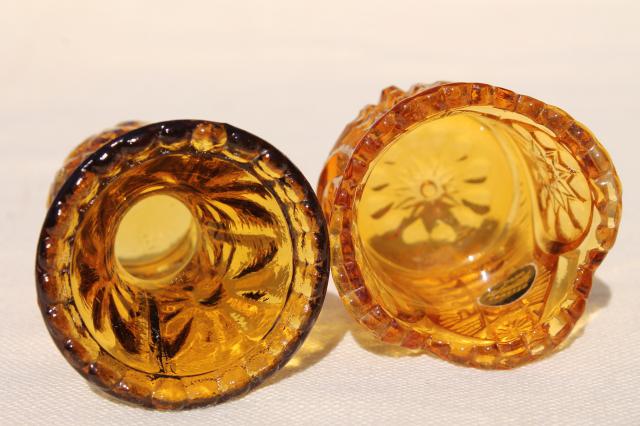collection of pressed glass toothpicks or match holders, amber & crystal clear glass