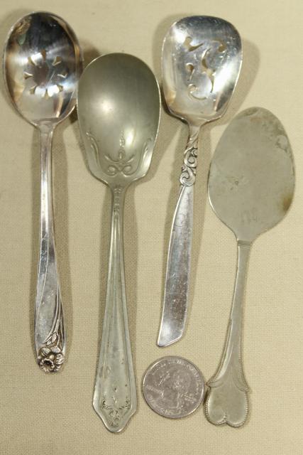 collection of silverplate sugar shovels, jam & preserves spoons, vintage silverware lot