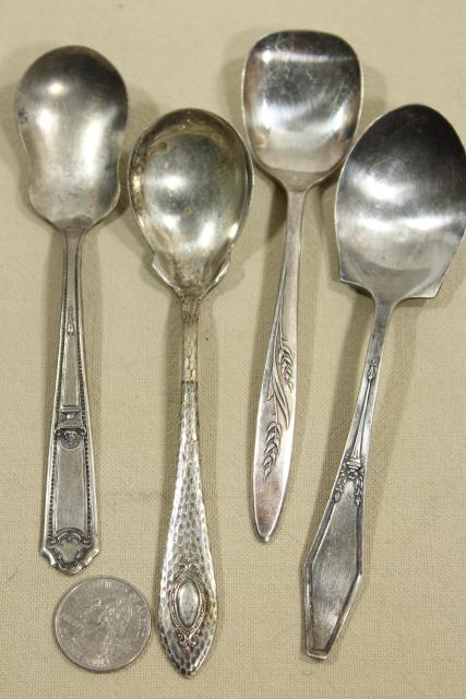 collection of silverplate sugar shovels, jam & preserves spoons, vintage silverware lot