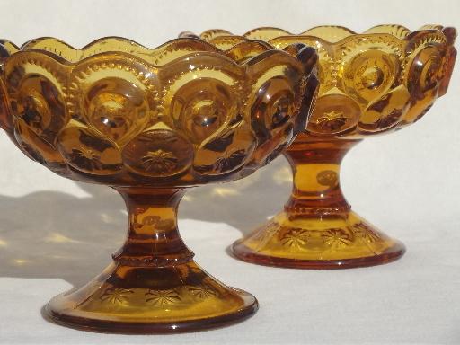 collection of vintage amber glass moon & star pattern glassware, bowls, vases etc.