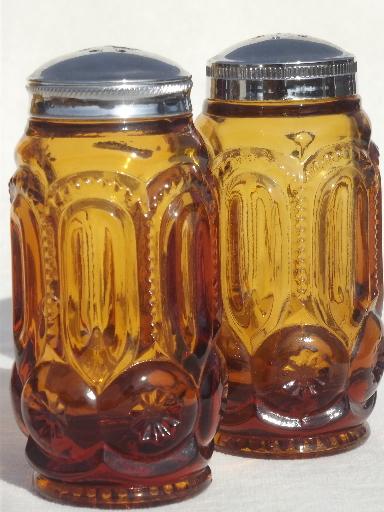collection of vintage amber glass moon & star pattern glassware