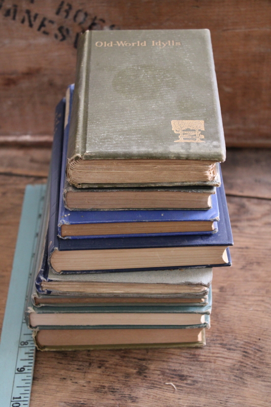 collection of vintage books blue, aqua, green old cloth covers, shabby books for upcycle or display
