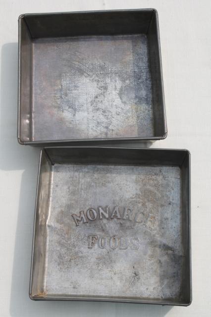 collection of vintage cake pans, pie plates & bread loaf baking tins w/  nice old patina