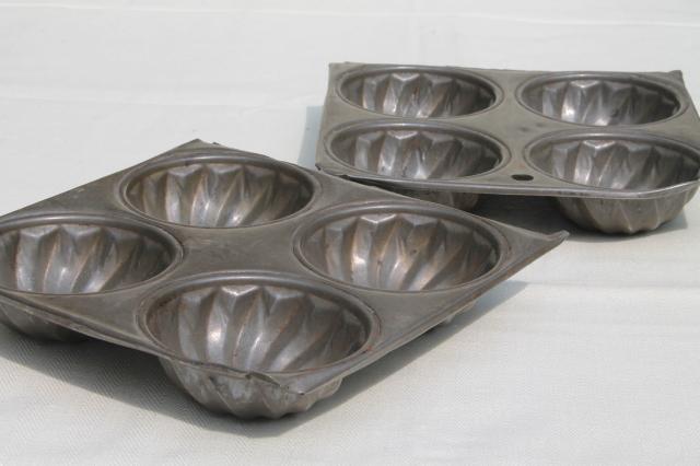 collection of vintage cake pans, pie plates & bread loaf baking tins w/  nice old patina
