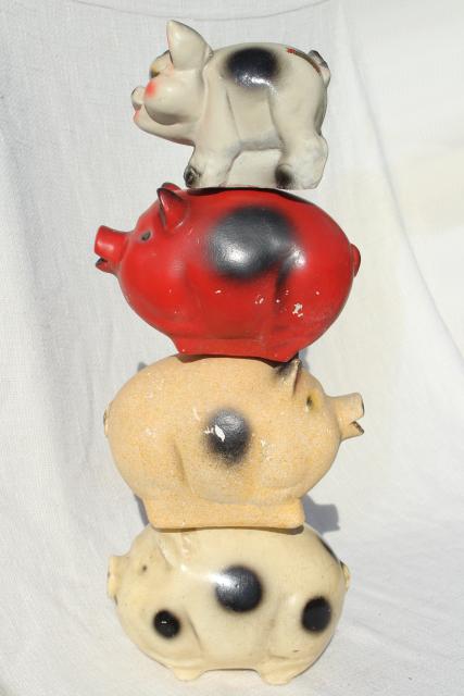 collection of vintage chalkware pigs, 1930s 40s carnival prize piggy banks