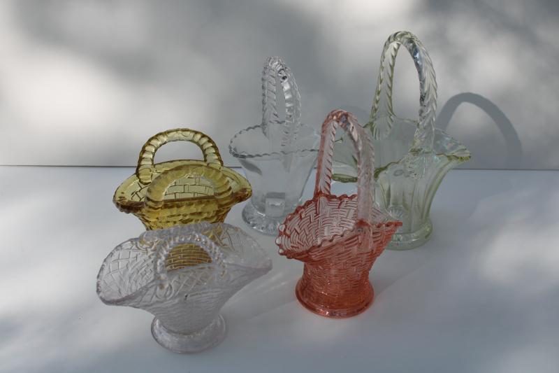 collection of vintage glass baskets, small vases to hold flowers or Easter eggs