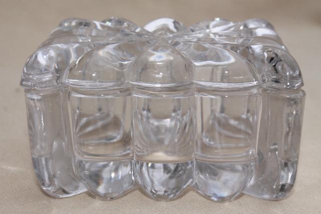 collection of vintage glass powder puff boxes, vanity dressing table jars