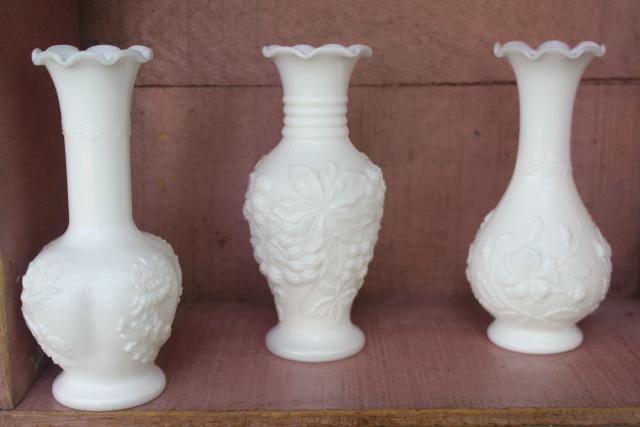 collection of vintage milk glass bud vases - rose, grapes, chrysanthemum Imperial glass