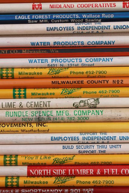 collection of vintage wood pencils, old advertising pencil lot, builder ...