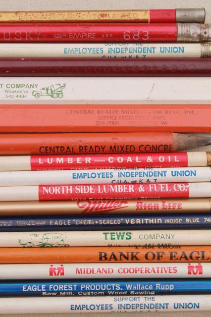 collection of vintage wood pencils, old advertising pencil lot, builder ...