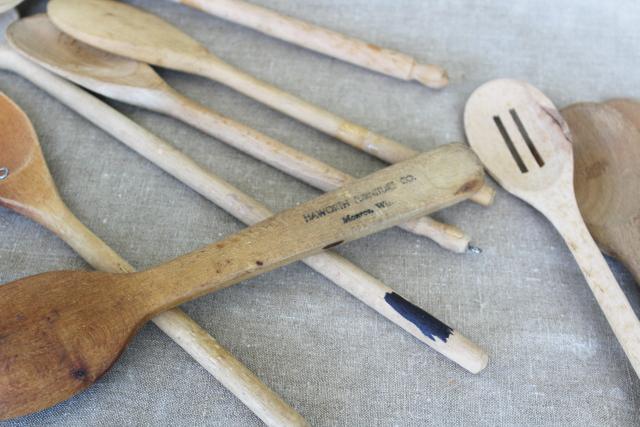 collection of vintage wood spoons - rustic country farmhouse kitchenware utensils