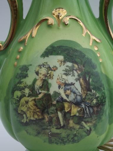 colonial courting couple painted china table lamp, 1940s vintage