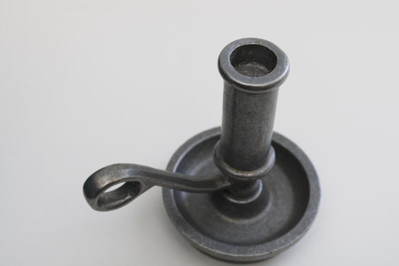 colonial style chamber candlestick, vintage armetale type pewter antique reproduction