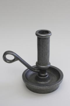 colonial style chamber candlestick, vintage armetale type pewter antique reproduction