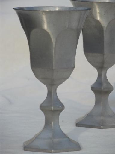 colonial style vintage pewter goblets, large wine glasses set of 6