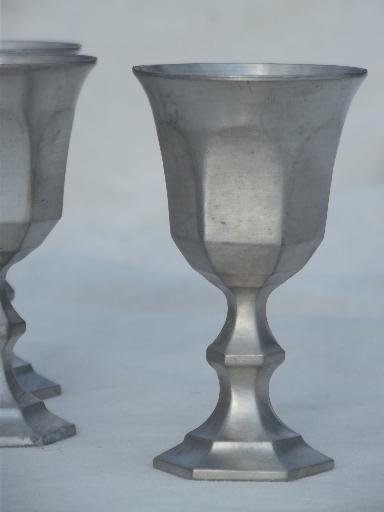colonial style vintage pewter goblets, small sherry glasses set