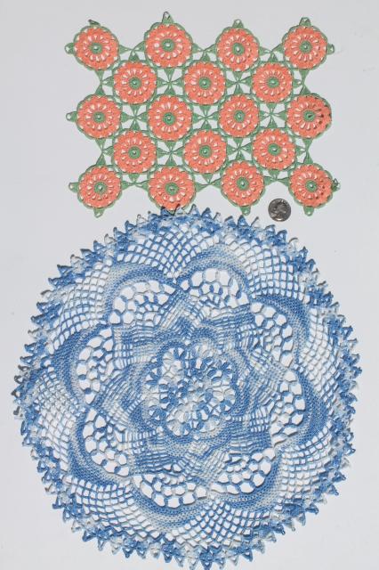 colored cotton lace crochet doily lot, vintage doilies in all sizes & colors