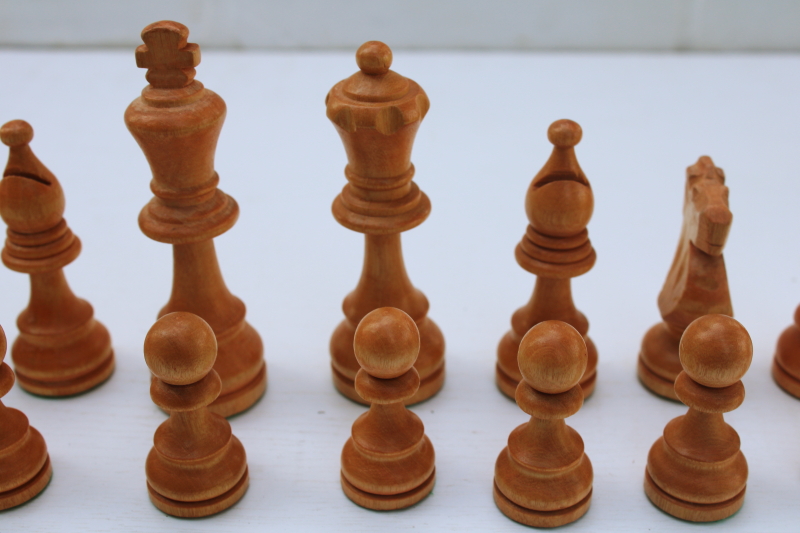 complete set vintage wood chess pieces without game board, replacement parts or library decor