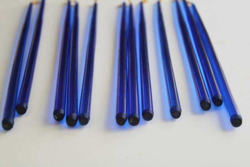 cool blue lucite candles, tall mod tiny tapers mid-century modern vintage