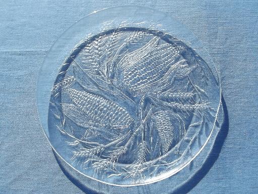 corn and wheat glass plate / serving tray, vintage French kitchen glass