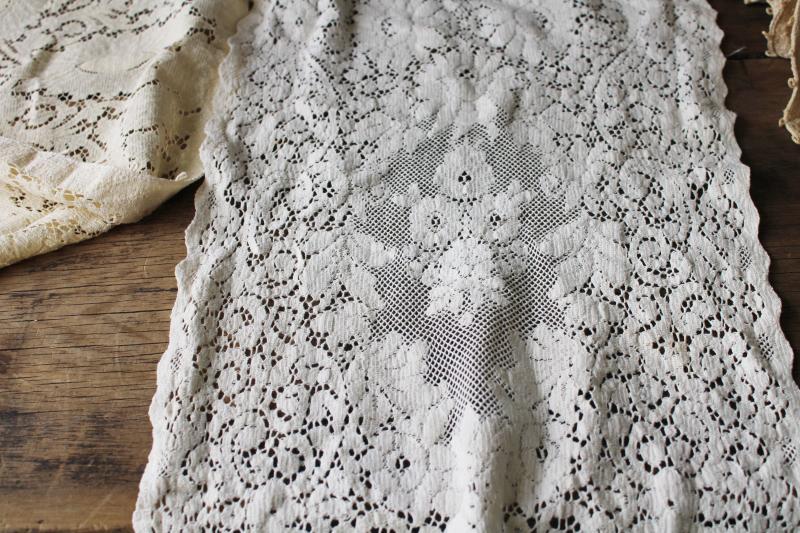 cottage chic vintage lace table runners, Quaker lace type thick soft heavy cotton