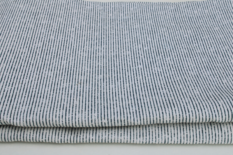 cotton canvas fabric w/ denim blue faded stripe print, primitive distressed look new fabric