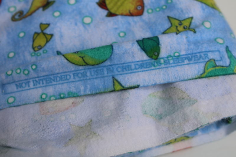 cotton flannel fabric w/ funny fish print, smiling starfish, whales under the sea