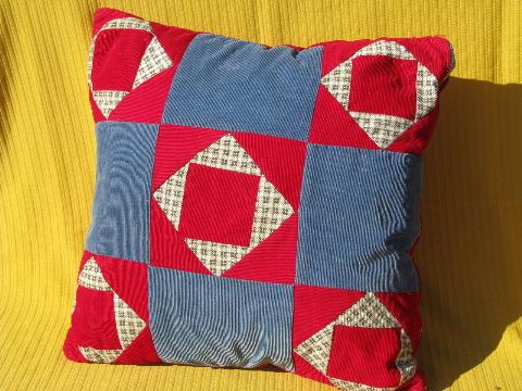cotton print & corduroy patchwork quilt blocks pillow cover and pillow