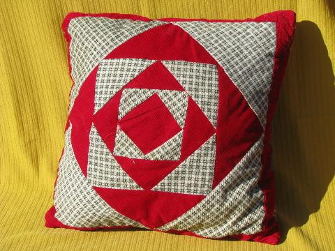 cotton print & corduroy patchwork quilt blocks pillow cover and pillow