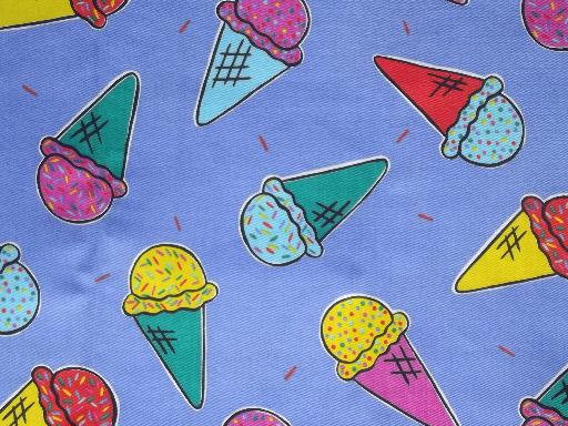 cotton twill fabric w/ ice cream cones print, children's novelty print