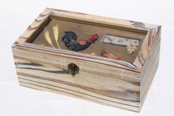 country kitchen hen & rooster rustic wood storage box for recipes etc.