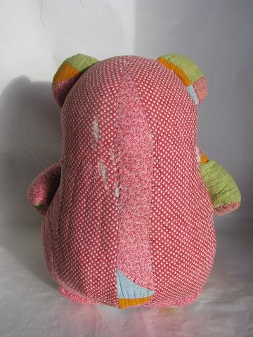 country primitive stuffed toy teddy bear, made from antique vintage quilt