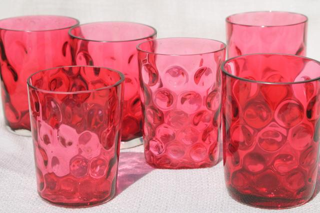 cranberry glass thumbprint pattern vintage lemonade pitcher & tumblers