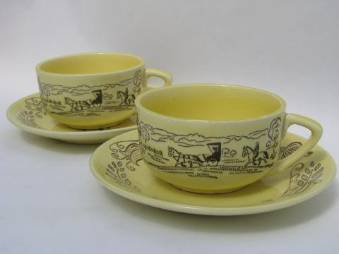 cream & sugar, cups & saucers vintage Bucks County folk art pattern Royal china