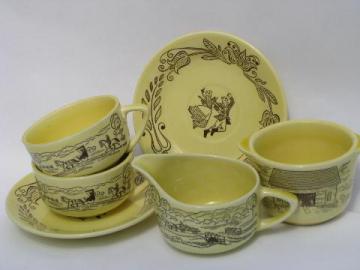 cream & sugar, cups & saucers vintage Bucks County folk art pattern Royal china