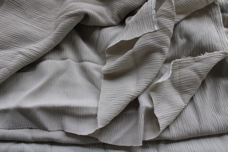 crinkle texture poly rayon crepe fabric, soft neutral greige solid color material