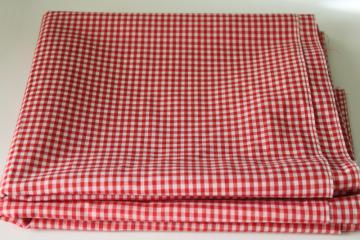 crisp red  white checked gingham fabric, vintage cotton poly blend for retro summer sewing