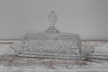 crystal clear glass covered butter dish, plate w/ cover pinwheel pattern glass