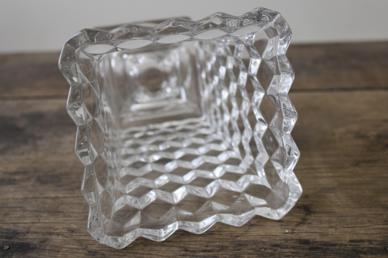 crystal clear glass vintage Fostoria American cube vase high urn flared shape w/ square foot