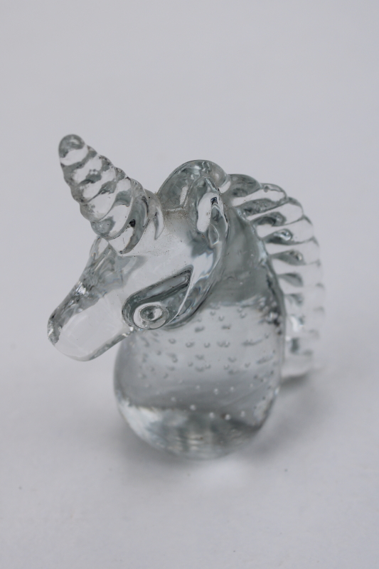crystal clear hand blown glass unicorn paperweight figurine, magical