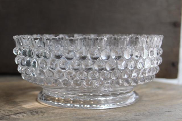 crystal clear hobnail glass bowl w/ crimped ruffle rim, vintage Fenton?