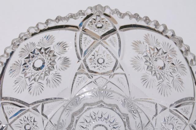 crystal clear vintage Nu Cut snowflake pattern pressed glass bowl, Imperial NuCut