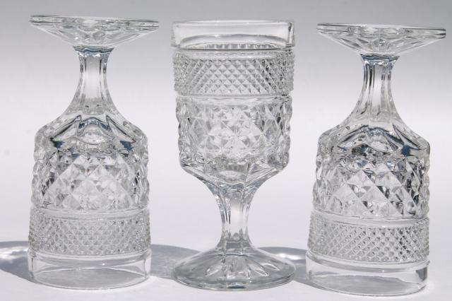 Crystal Clear Vintage Wexford Waffle Pattern Anchor Hocking Wine Glasses