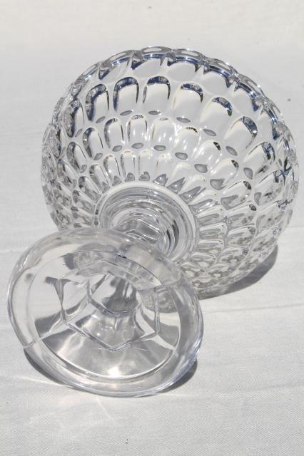crystal clear vintage elegant glass thumbprint pattern pressed glass compote dish